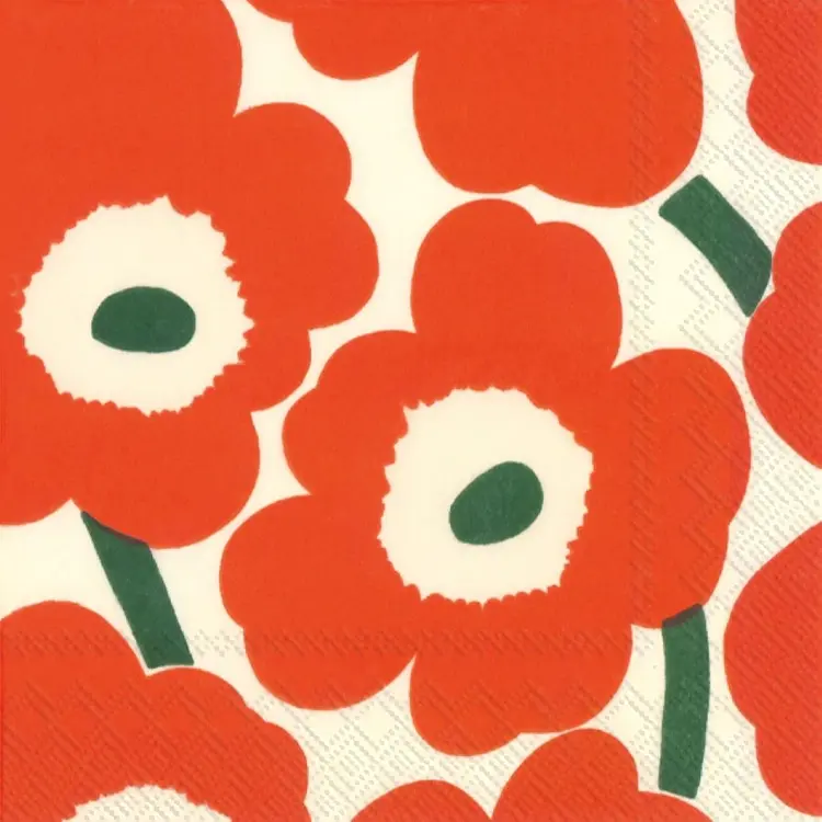 Marimekko 33cm Unikko oranssi vihreä 20kpl lautasliina