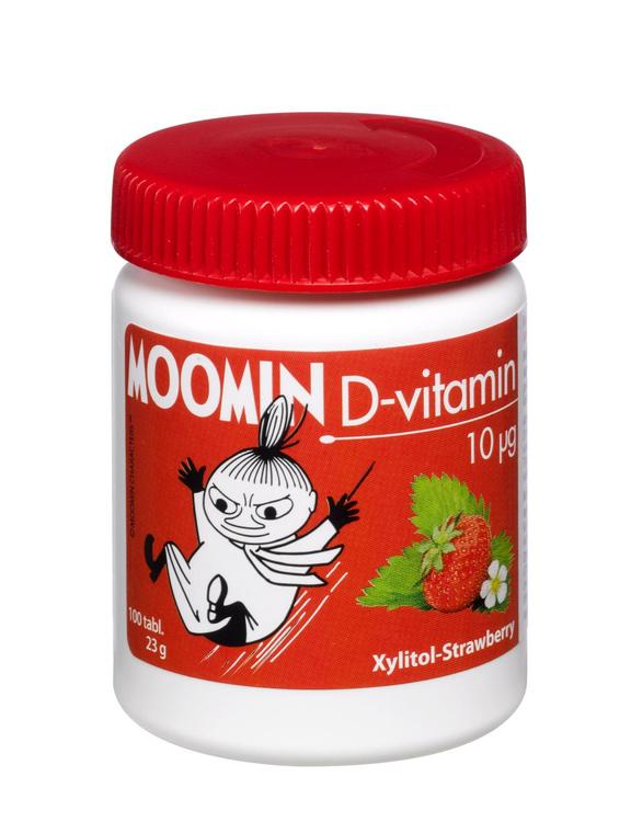 Moomin Xylitol-Strawberry D-vitamiini 10µg imeskelytabletti 100tabl 23g ravintolisä