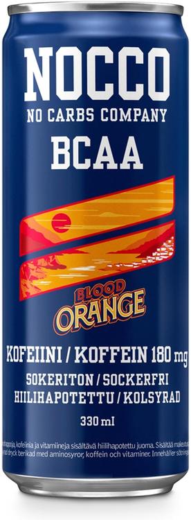330ml NOCCO BCAA Blood Orange aminohappoja, kofeiinia ja vitamiineja sisältävä hiilihapotettu energiajuoma