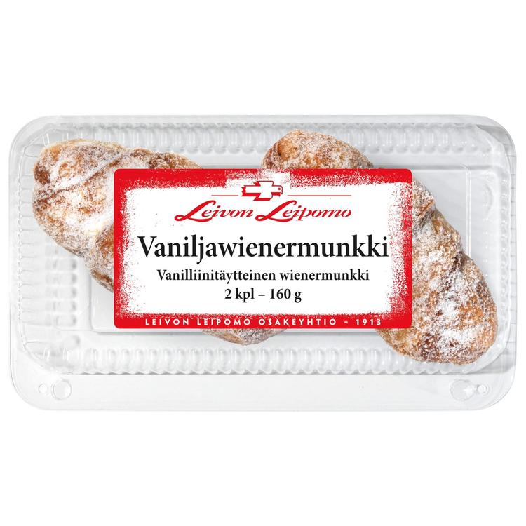 Leivon Leipomo Vaniljawienermunkki 2 kpl pak 160g vanilliinitäytteinen wienermunkki