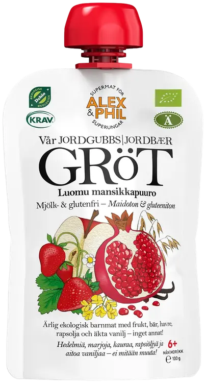 ALEX & PHIL luomu mansikkapuuro 100g alkaen 6kk, maidoton ja gluteeniton, vegaaninen
