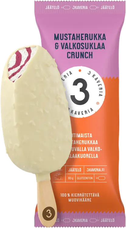 Kolmen Kaverin Jäätelö Mustaherukka & Valkosuklaa Crunch jäätelöpuikko 110ml/80g