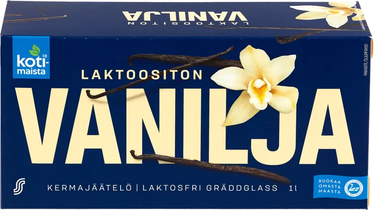 Kotimaista laktoositon kermajäätelö kotipakkaus vanilja 1L/495g