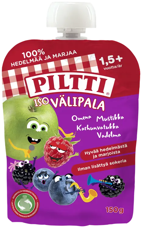 PILTTI Iso Välipala 150g Omena-Mustikka, Vadelma, Karhunvatukka 1,5+v annospussi