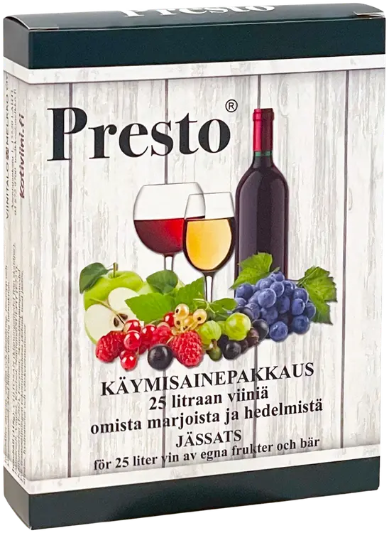 PRESTO Käymisaineet 25 l viiniä omista marjoista ja hedelmistä