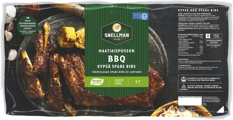 Snellman Maatiaispossun kypsä spare ribs BBQ n900g