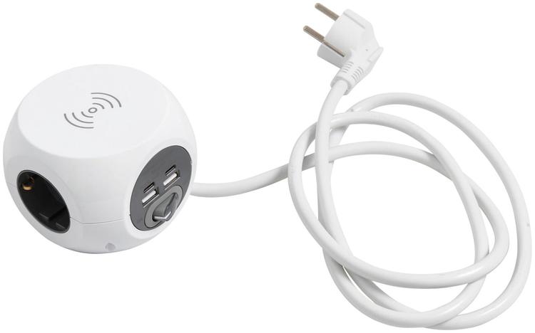 Airam Cube 3-os. kytkin WC 4USB 3m 2 X USB-A 2 X USB-C langaton lataus