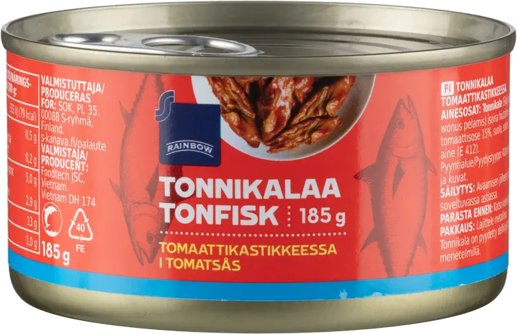 Rainbow 185g/100g tonnikalaa tomaattikastikkeessa