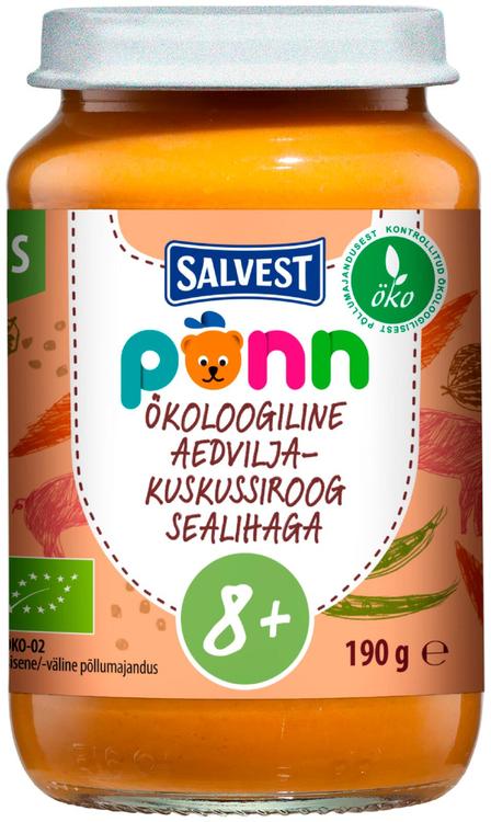 Põnn öko aedvilja-kuskussiroog sealihaga 190g alates 8-elukuust