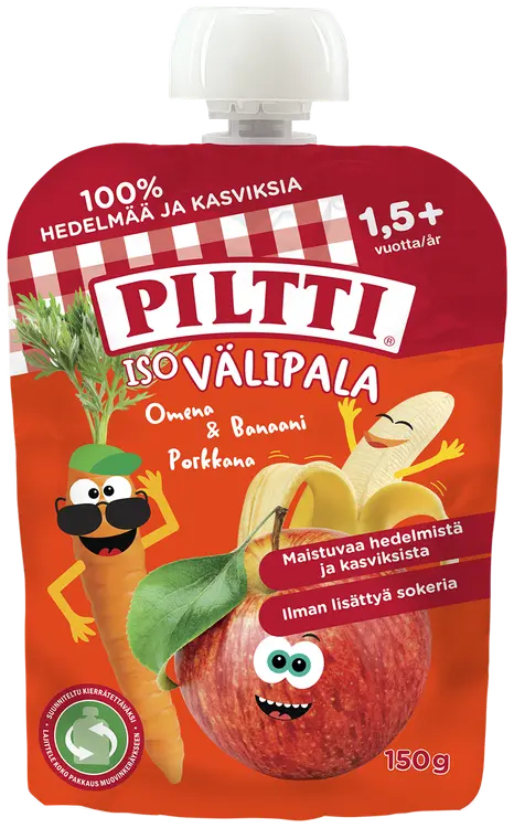 Piltti 150g Iso välipala Omena-banaani-porkkana 1,5+v annospussi