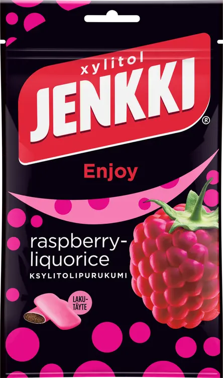 Jenkki Enjoy Raspberry-Liquorice ksylitolipurukumi 100g