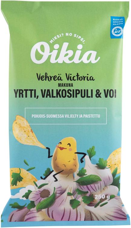 Oikia Vehreä Victoria yrttien, valkosipulin ja voin makuinen perunalastu 250g