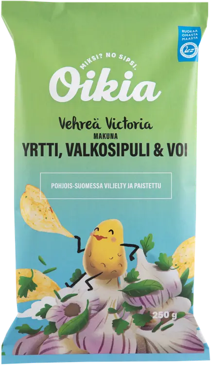 Oikia Vehreä Victoria yrttien, valkosipulin ja voin makuinen perunalastu 250g