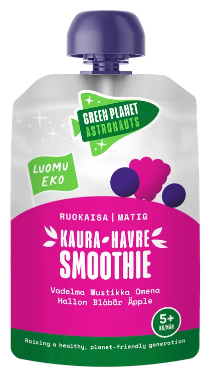 Green Planet Astronauts Luomu Kaurasmoothie vadelma-mustikka-omena 100g 5kk+