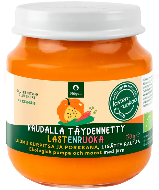 Nôgel luomu kurpitsa ja porkkana, lisätty rautaa, 120g 4kk+