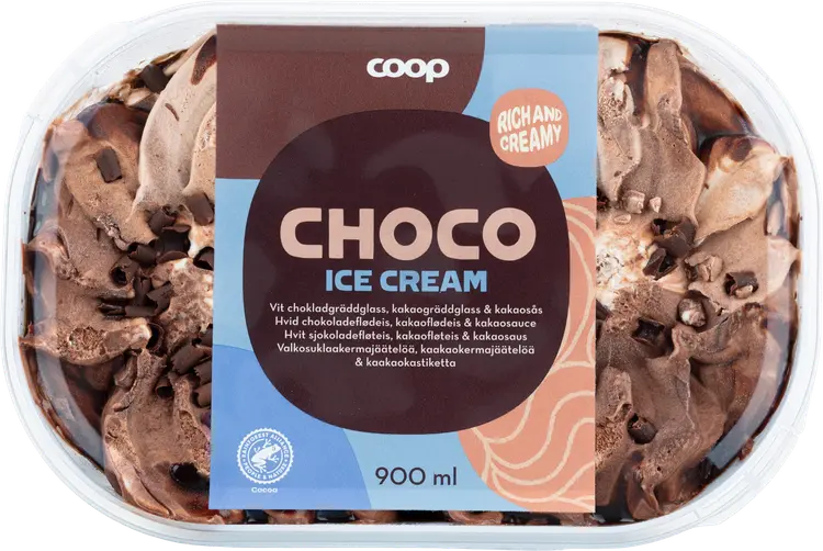 Coop suklaakermajäätelö 900 ml/450 g