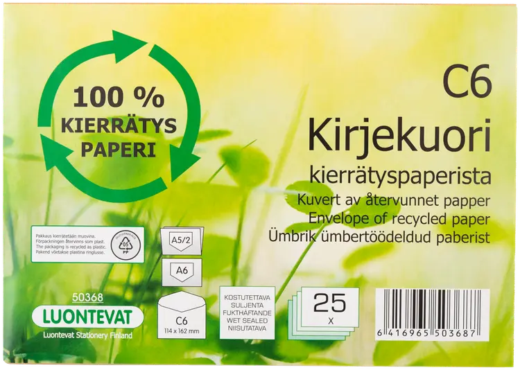 Luontevat kirjekuori C6 25 kpl uusiopaperi