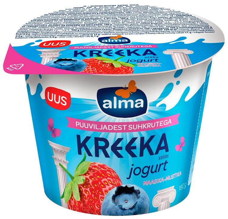 Alma kreeka stiilis jogurt maasika-mustika puuviljadest suhkrutega 180g