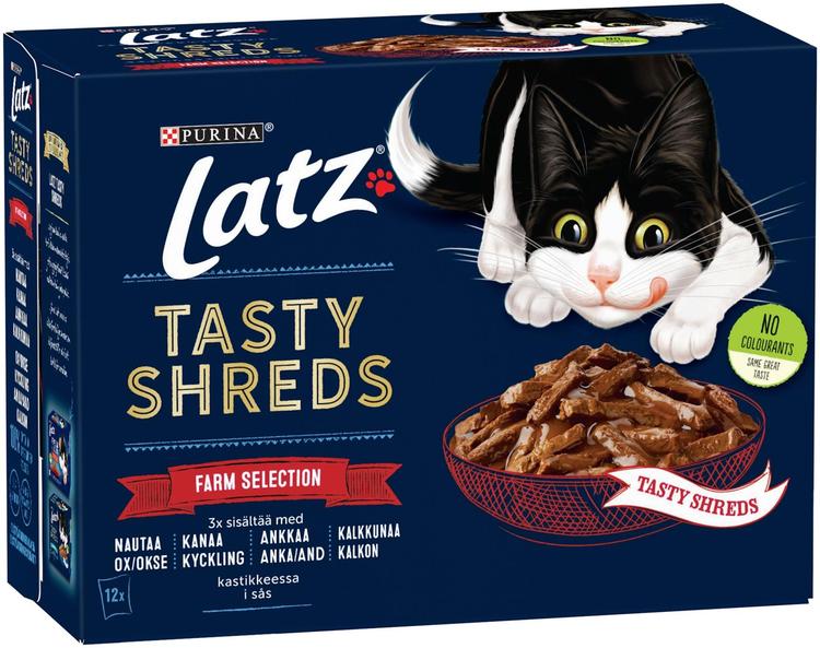 LATZ 12x80g Tasty Shreds Farm Selection kissanruoka