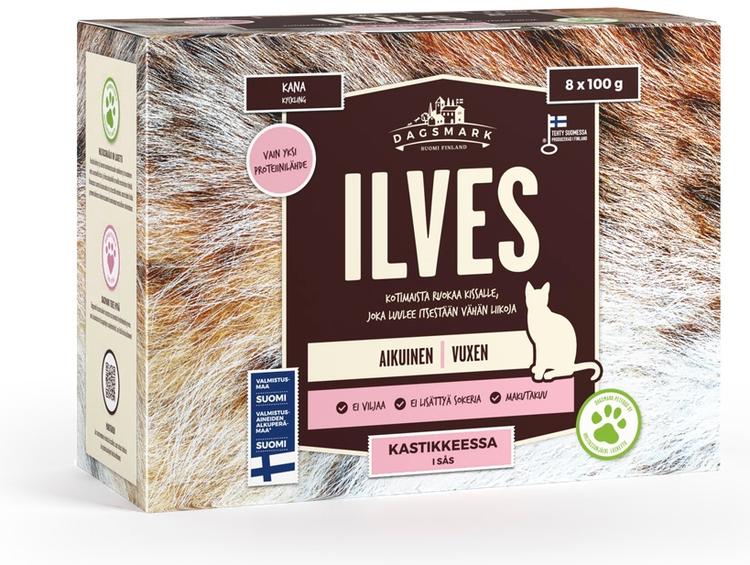 Dagsmark ILVES kotimainen kissan märkäruoka kanaa kastikkeessa viljaton monipakkaus 8 x 100 g