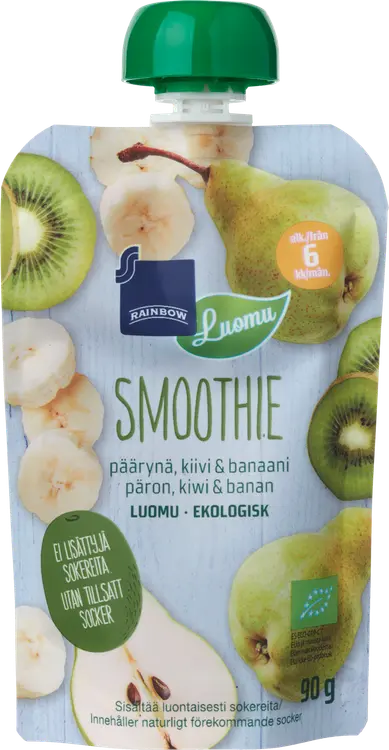 Rainbow smoothie päärynä, kiivi & banaani luomu 90 g 6 kk