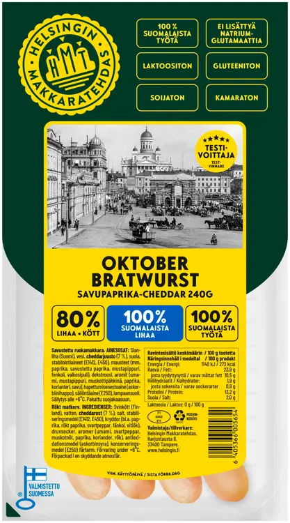 Helsingin Oktober Bratwurst savupaprika-cheddar 240g
