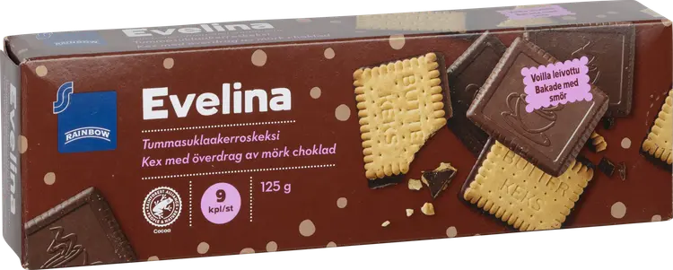 Rainbow 125g Evelina tummasuklaakeksi