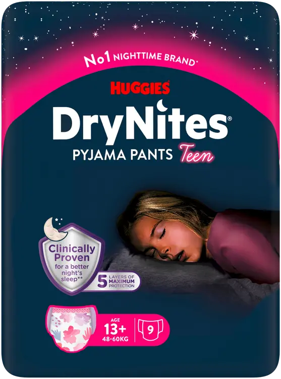 Huggies DryNites yövaippa 48-60 kg 9kpl, tyttö 13+ vuotta