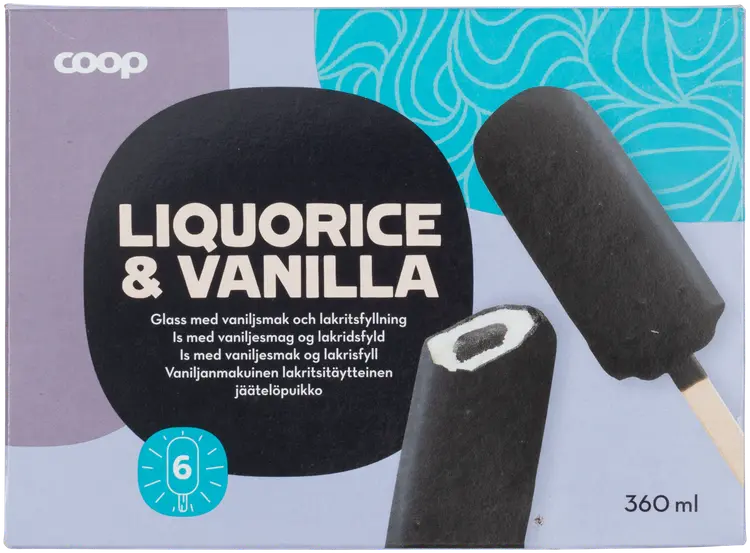 Coop jäätelöpuikko lakritsi 6-pack 360 ml/270 g