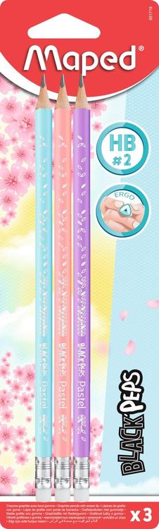 Pliiats maped pastel hb kummiga 3tk blis