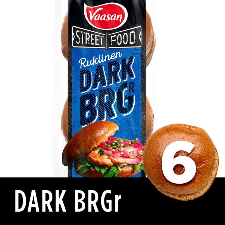 Vaasan Street Food DARK BRGR rukiinen hampurilaissämpylä 330 g 6 kpl