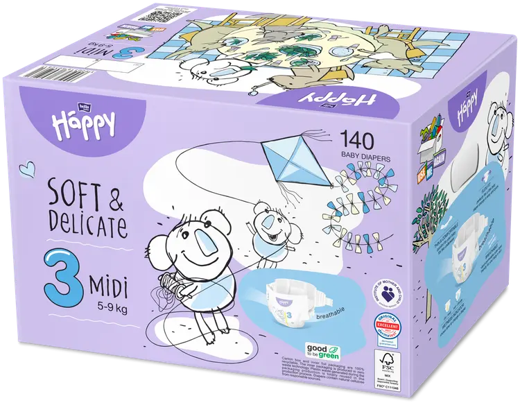 Happy bella teippivaippa midi 140 kpl
