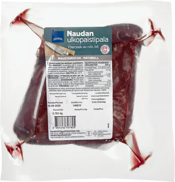 Rainbow naudan ulkopaistipala maustamaton n. 800 g