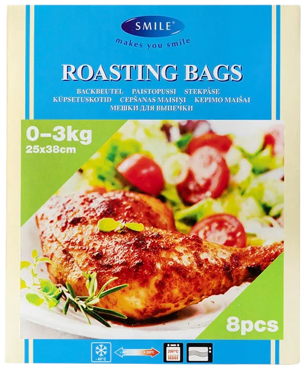 Smile paistopussi sulkimineen, 25 x 38cm, 0-3kg, 8kpl