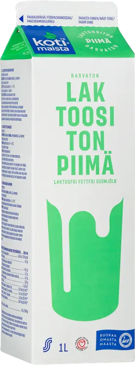 Kotimaista laktoositon rasvaton piimä 1 L