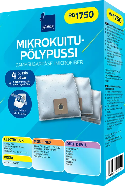 Rainbow pölypussi RB1750 4kpl + moottorisuodatin