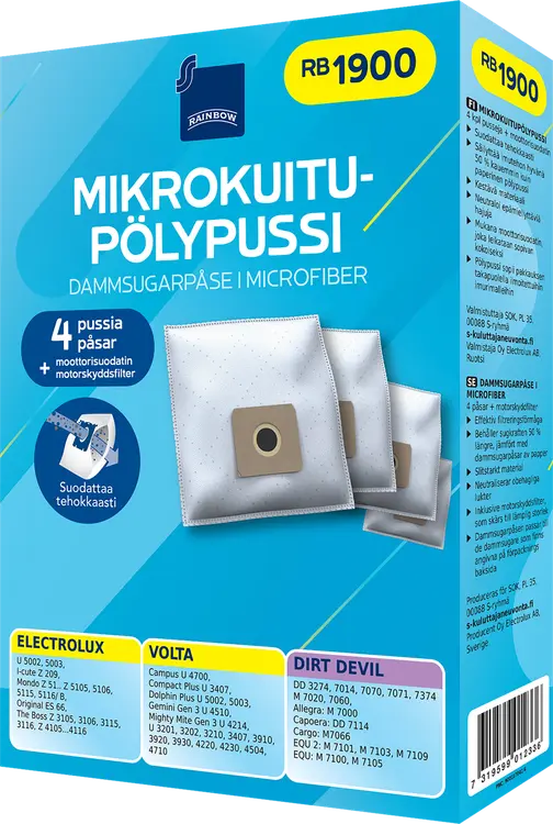 Rainbow pölypussi RB1900 4kpl + moottorisuodatin