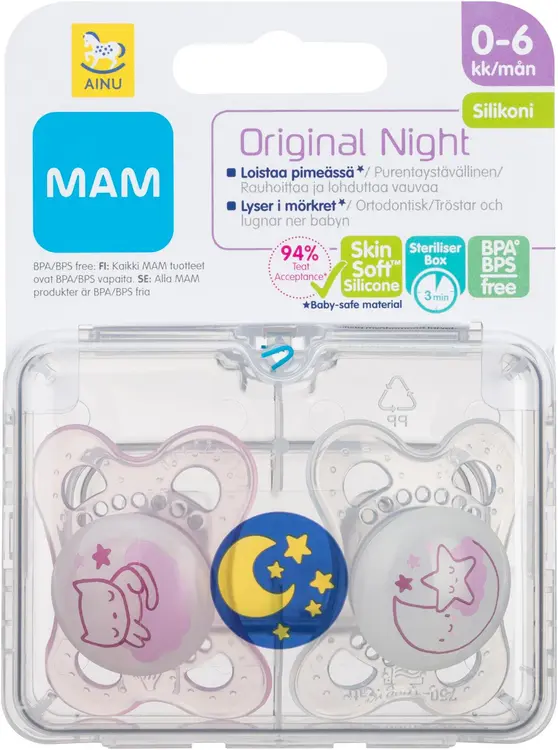 Ainu Mam Original Night 0-6kk silikoni 2kpl yötutti