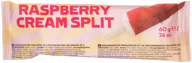 Coop Raspberry Cream Split jäätelöpuikko 60g/74ml