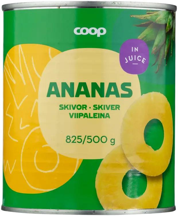 Coop ananas viipaleina täysmehussa 825/500 g