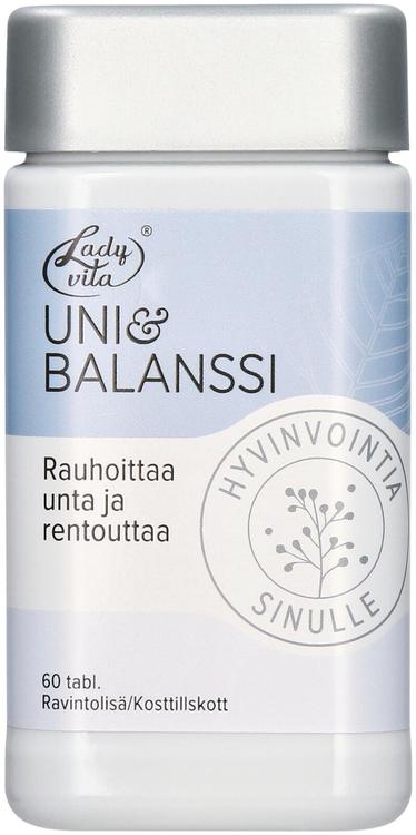 Ladyvita uni&balanssi ravintolisä Sitruunamelissa-kamomilla-sahrami-vitamiinitabletti 60 tabl