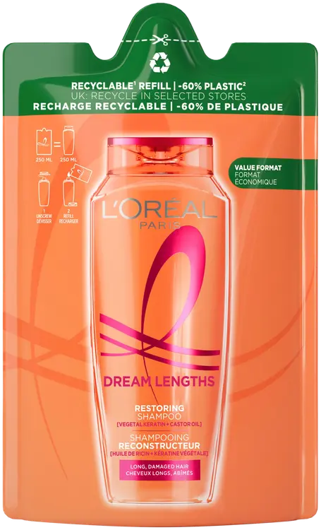 L'Oréal Paris Elvital Dream Length shampoon täyttöpakkaus pitkille hiuksille 250 ml