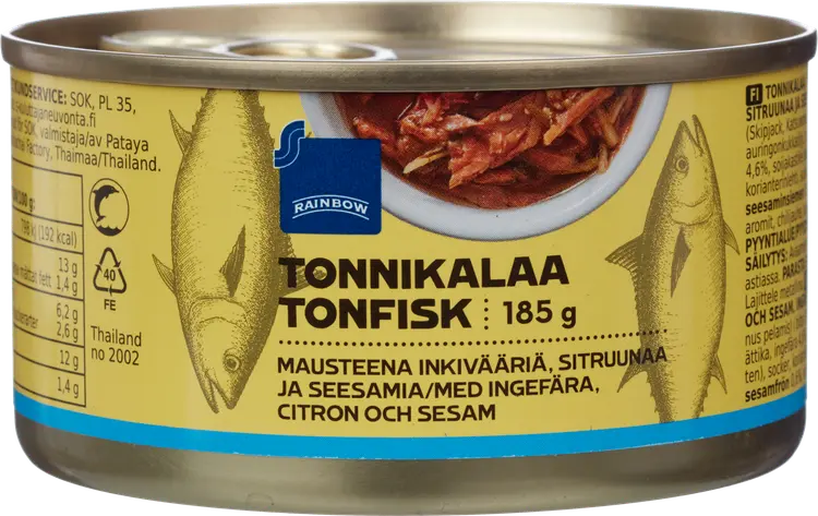 Rainbow 185/80g tonnikalaa inkiväärillä, sitruunalla ja seesamilla