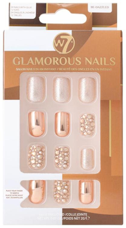 W7 Glamorous nails Be-dazzled tekokynnet 24kpl + liima