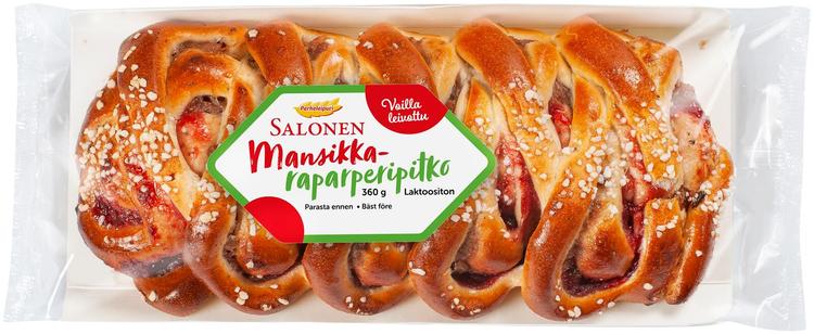 Perheleipuri Salonen Mansikka-raparperipitko 360 g mansikka-raparperitäytteinen pullapitko