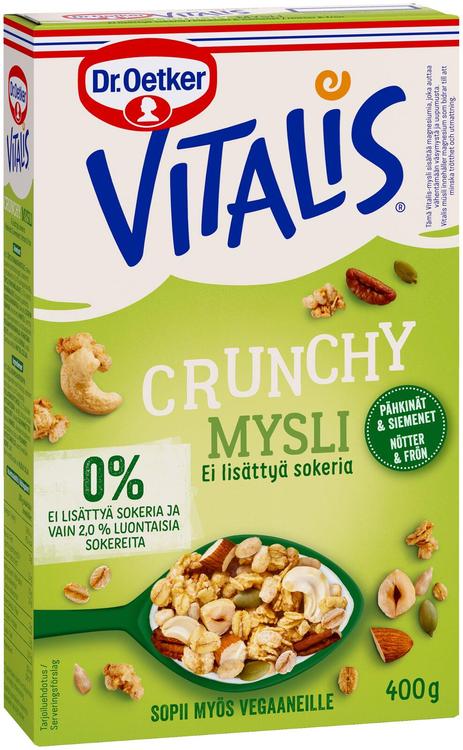 Dr. Oetker Vitalis Crunchy Ei lisättyä sokeria pähkinät & siemenet mysli 400 g