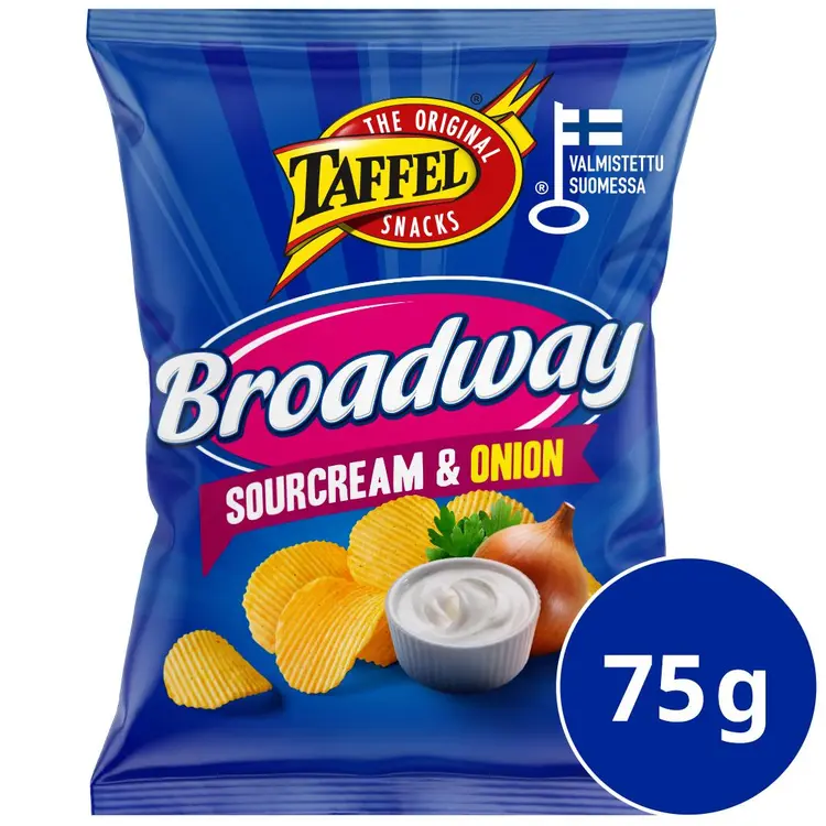 Taffel Broadway sourcream & onion maustettu sipsi 75g