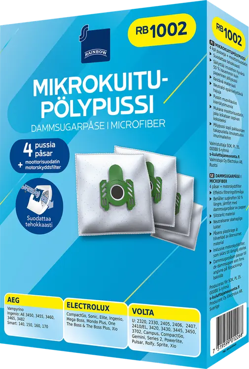 Rainbow pölypussi RB1002 4kpl + moottorisuodatin