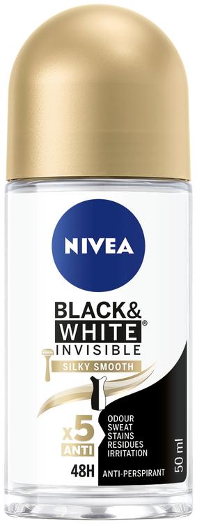 NIVEA 50ml Black & White Invisible Silky Smooth Deo Roll-On -antiperspirantti