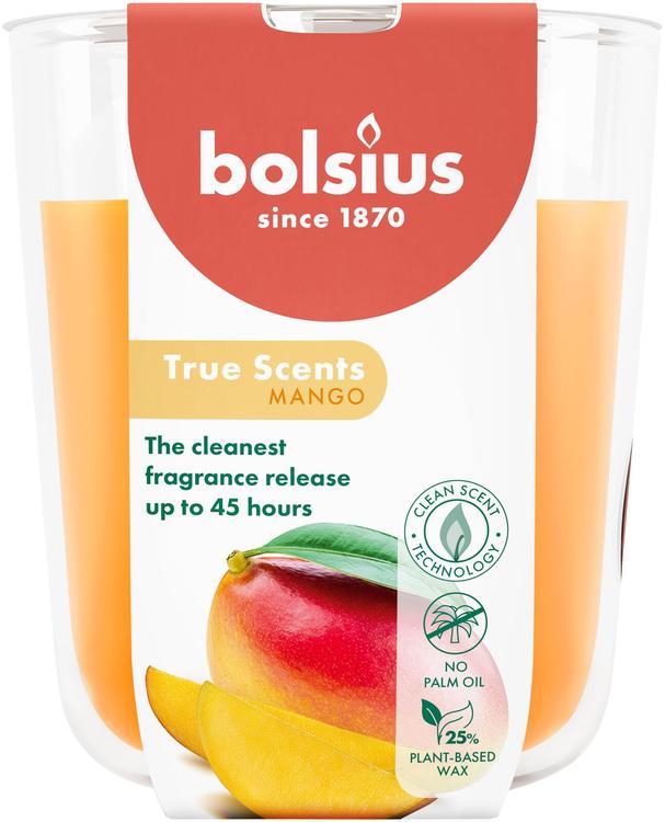 Bolsius True Scents – tuoksukynttilä lasissa – Mango – oranssi – suuri